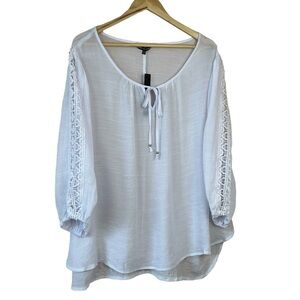 Unique Spectrum Cage Sleeve Peasant Top White Size 3X